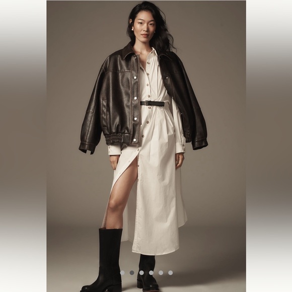 NWT By Anthropologie Pleated Buckle Midi Shirt Dress in Blue - Picture 8 of 9